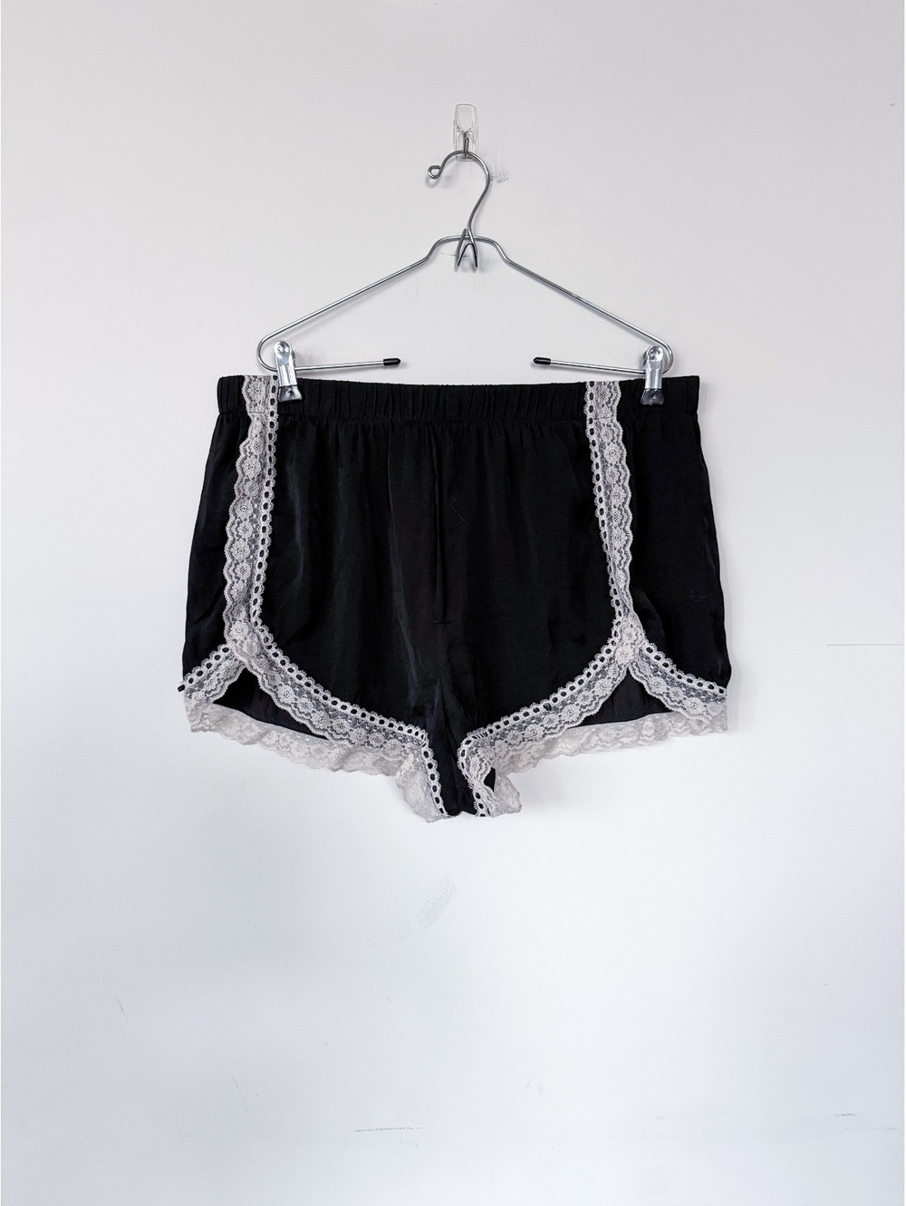 Urban Outfitters Black and White Lace Trim Pajama PJ Lounge Satin Shorts